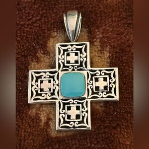 Turquoise Center Silver Cross Pendant